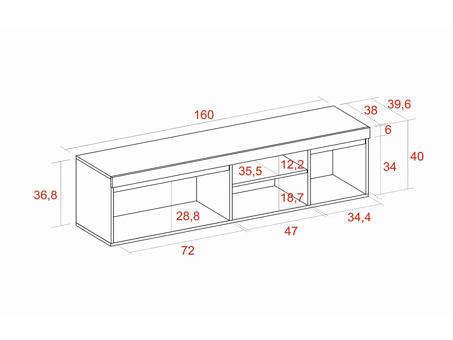 TV-Möbel mod.NATURALE ''Eiche/Schwarz'', 2 Türen und 2 Wohnungen, Wohn- und Esszimmer, 160x40x41cm