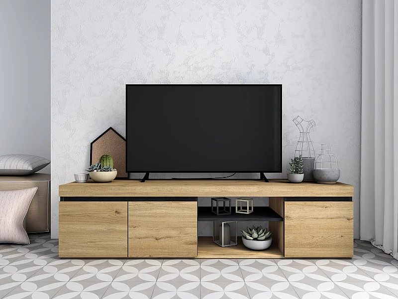 TV-Möbel mod.NATURALE ''Eiche/Schwarz'', 2 Türen und 2 Wohnungen, Wohn- und Esszimmer, 160x40x41cm