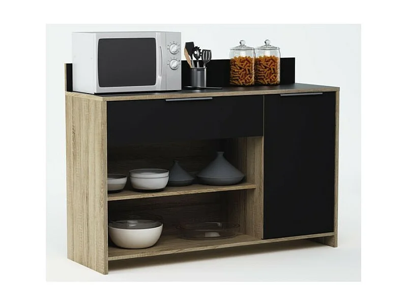 Moderne keukenkast in ruw eiken en zwart - 1 deur 123 cm