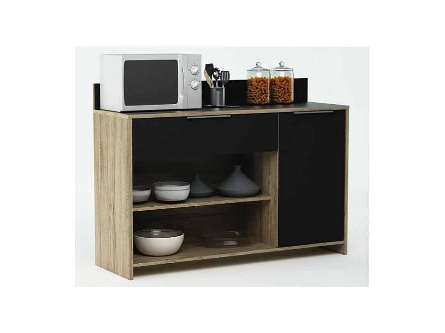 Buffet de cuisine L 123cm - Décor chene brut et noir - MIKE