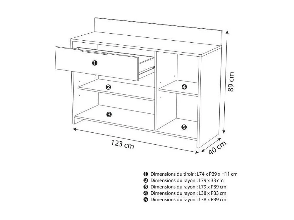 Moderne keukenkast in ruw eiken en zwart - 1 deur 123 cm