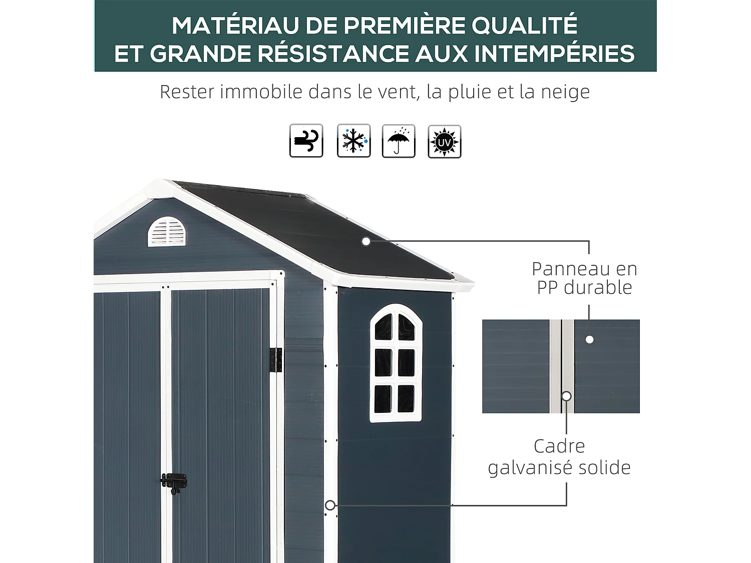 Abri de jardin - cabanon porte verrouillable, fenêtre - dim. 1,34L x 1,04l x 2,04H m - résine PP ondulée anthracite