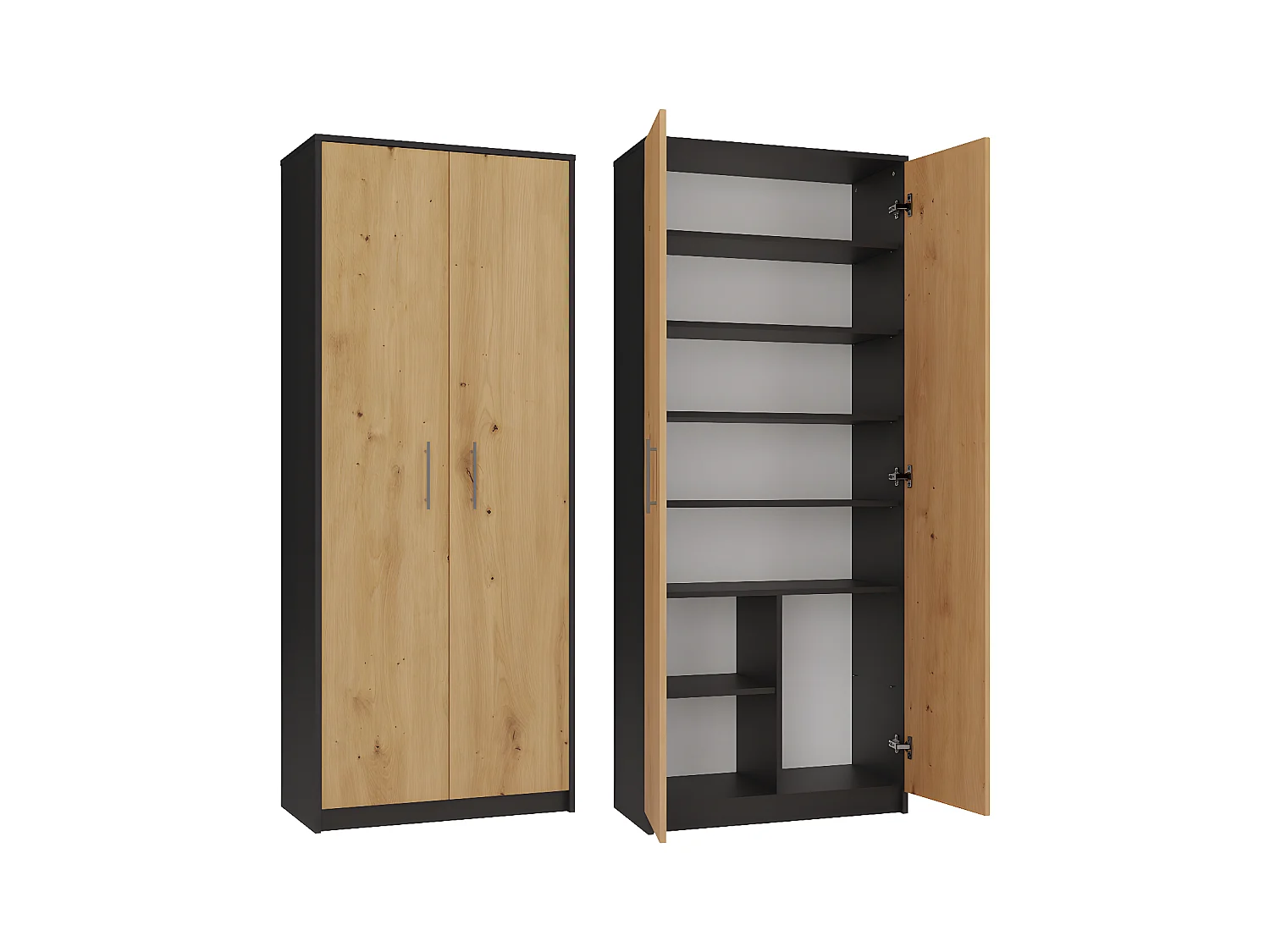 PARLA - Armoire moderne 6 étagères  - 180x74x35cm - Meuble de rangement - Armoire bureau