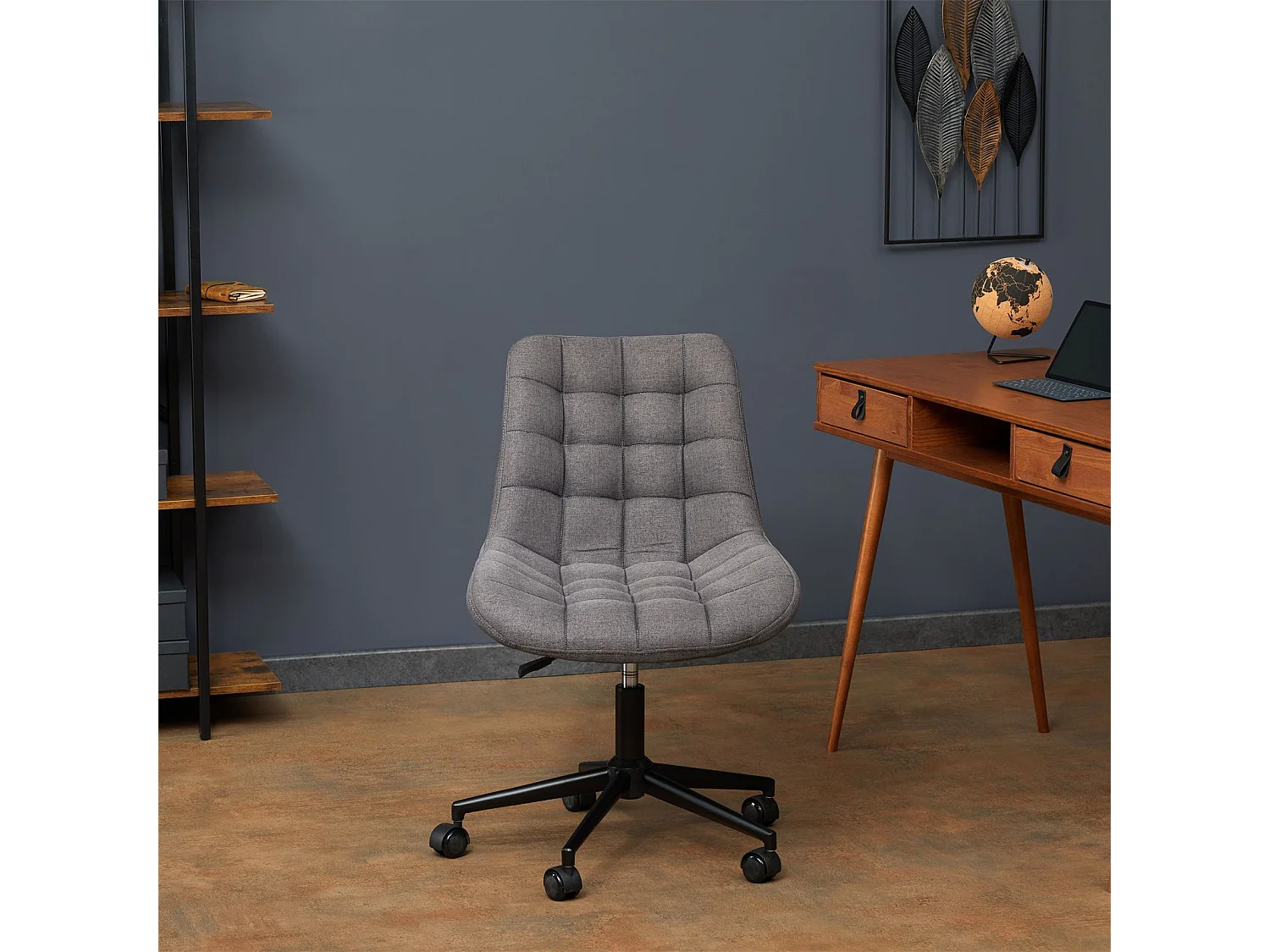 Chaise de bureau TALIA, fauteuil pivotant sans accoudoirs, siège à roulettes réglables en hauteur, revêtement en tissu gris foncé