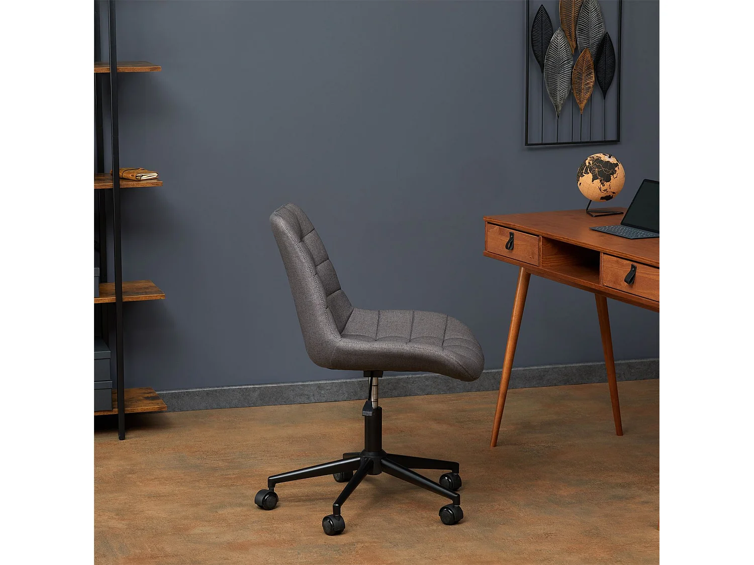Chaise de bureau TALIA, fauteuil pivotant sans accoudoirs, siège à roulettes réglables en hauteur, revêtement en tissu gris foncé
