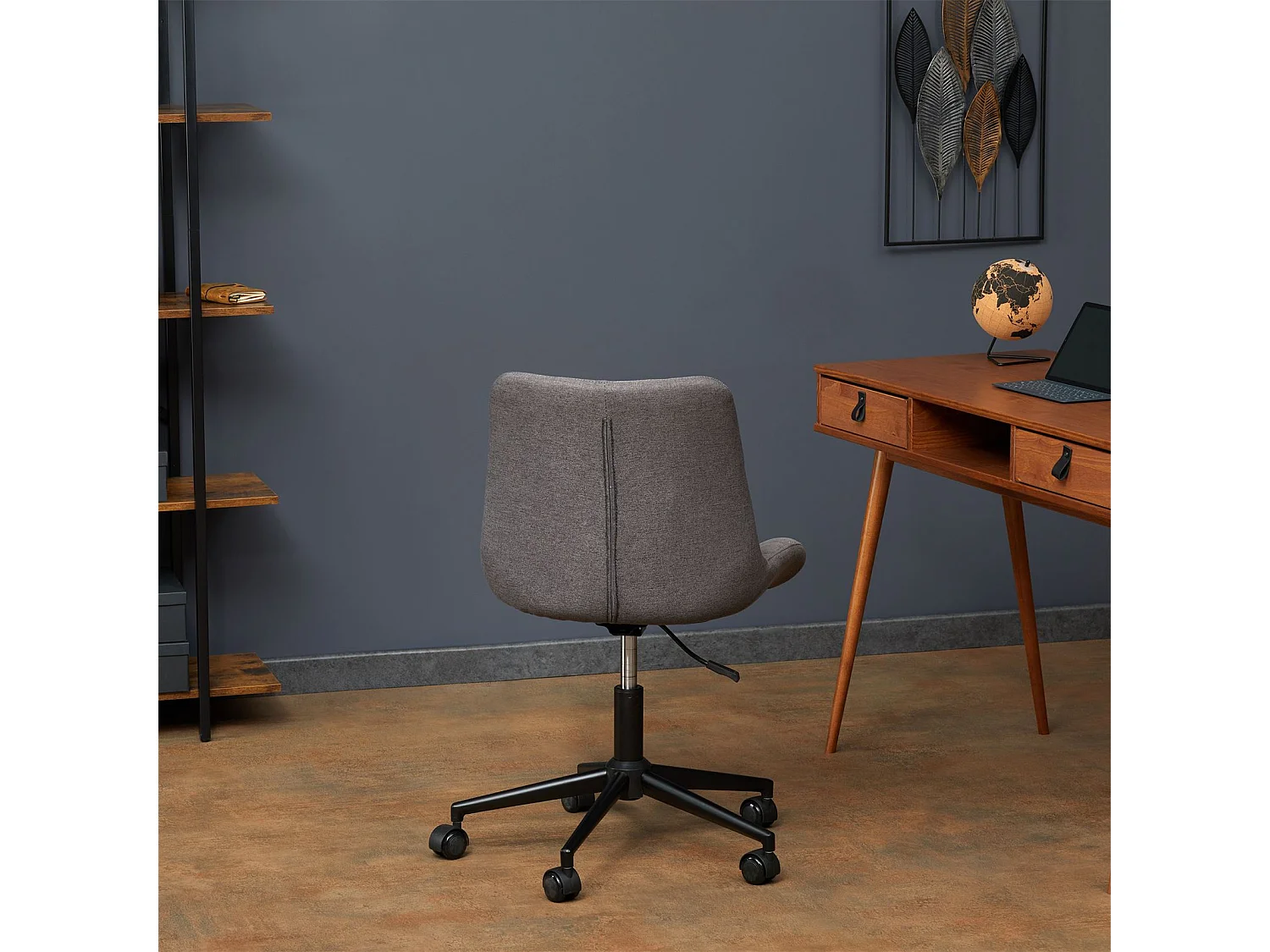 Chaise de bureau TALIA, fauteuil pivotant sans accoudoirs, siège à roulettes réglables en hauteur, revêtement en tissu gris foncé
