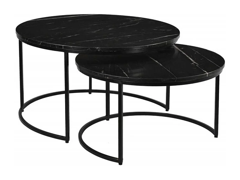 MARVA - Duo de Tables Gigognes Marbre et Piètement Noir
