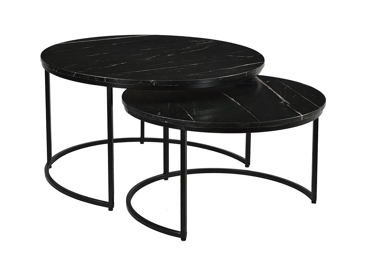 MARVA - Duo de Tables Gigognes Marbre et Piètement Noir