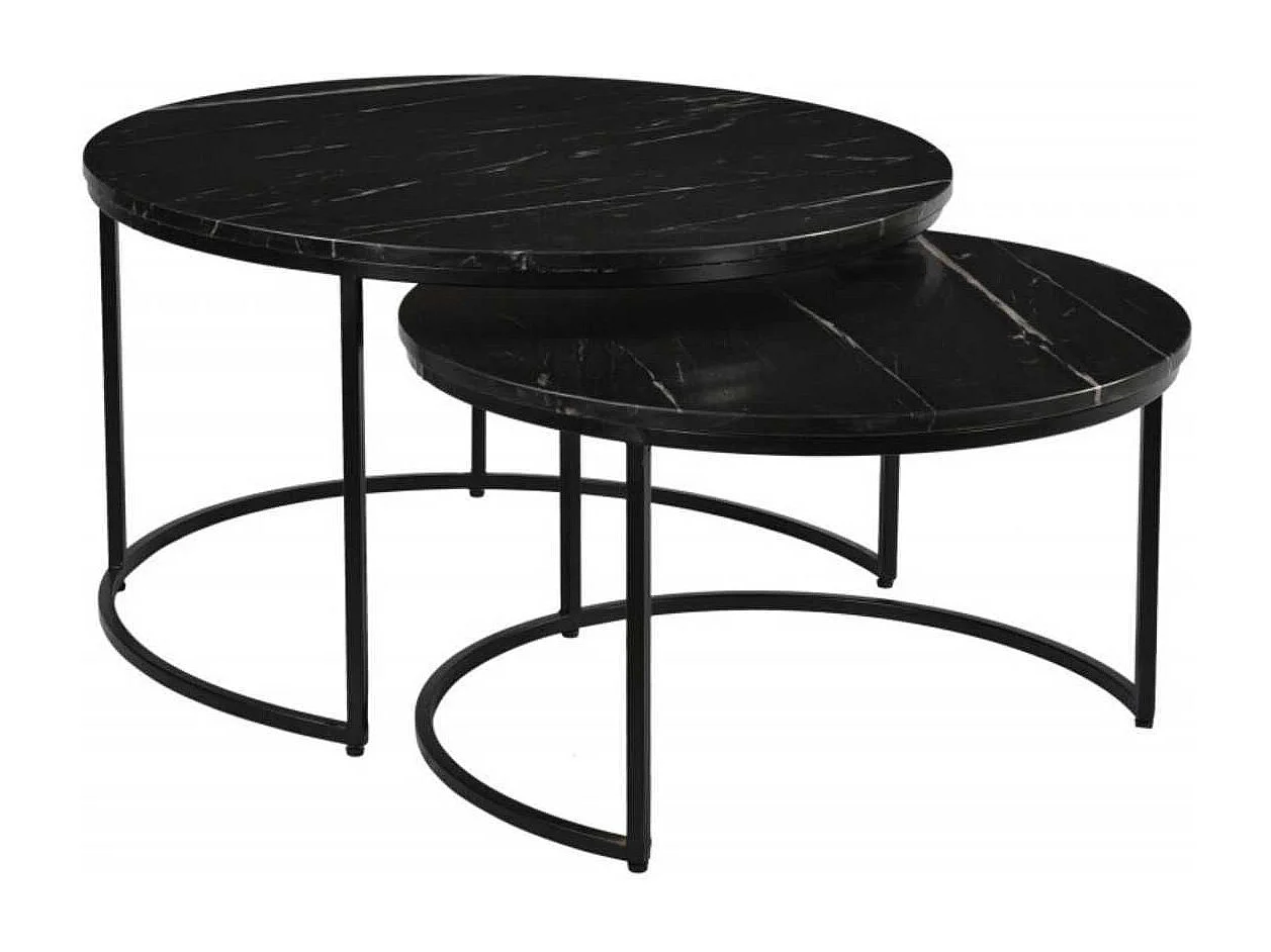 MARVA - Duo de Tables Gigognes Marbre et Piètement Noir