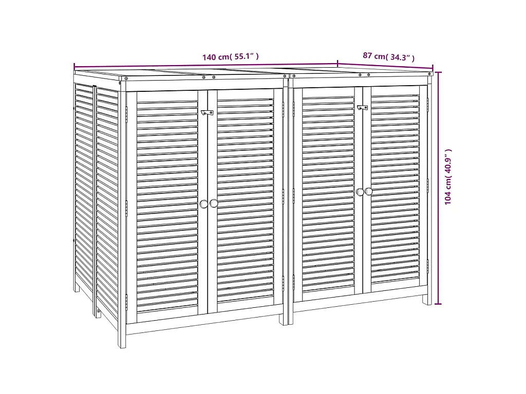 Boîte de rangement de jardin 140x87x104 cm bois massif d'acacia