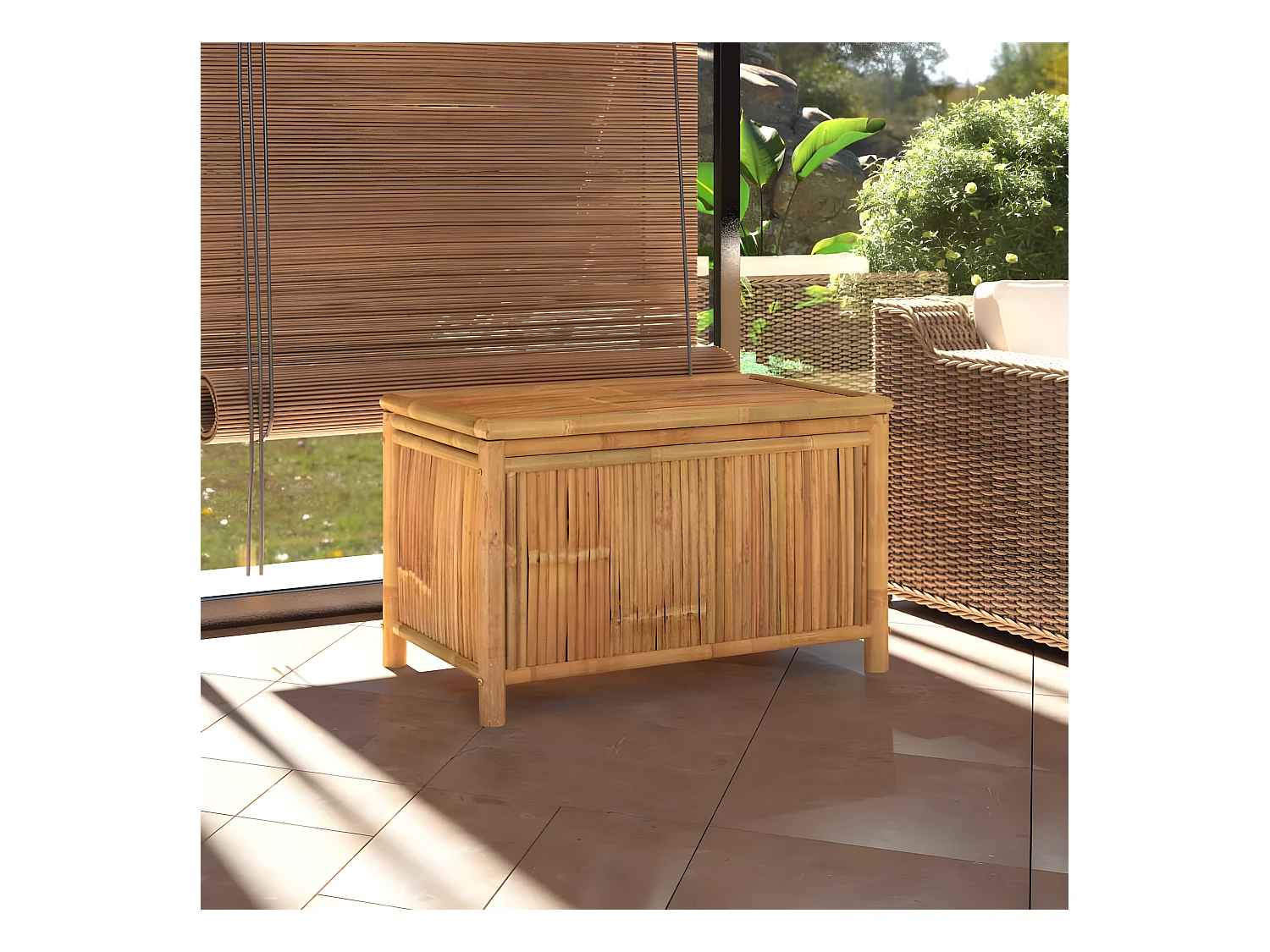 Bamboe Tuinkist met Bank 90x52x55 cm - Grote Binnen- en Buitenopslagcapaciteit