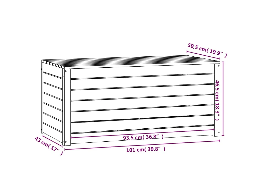 Baúl de jardín madera maciza de pino blanco 101x50,5x46,5 cm