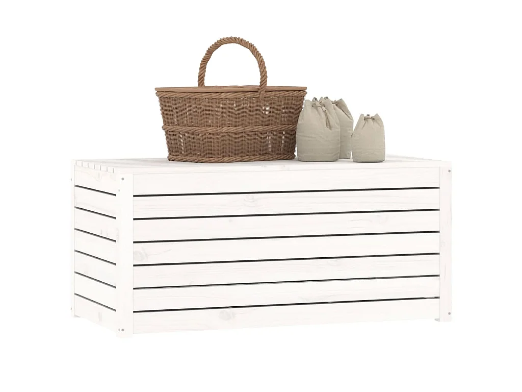 Baúl de jardín madera maciza de pino blanco 101x50,5x46,5 cm