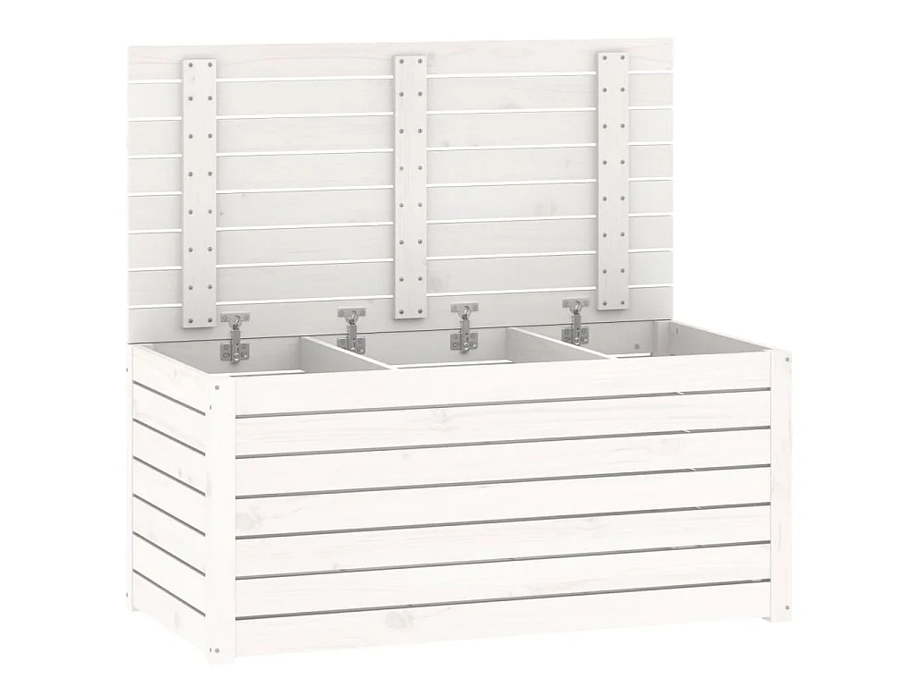 Baúl de jardín madera maciza de pino blanco 101x50,5x46,5 cm