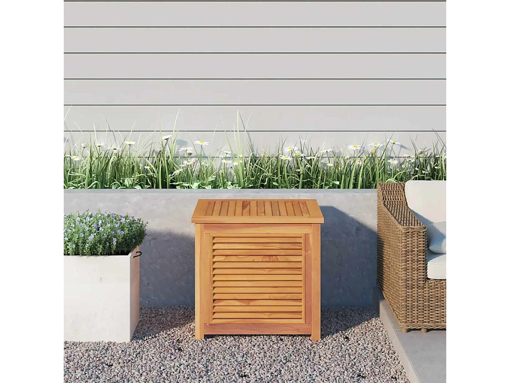 Boîte de rangement de jardin et sac 60x50x58cm bois massif teck