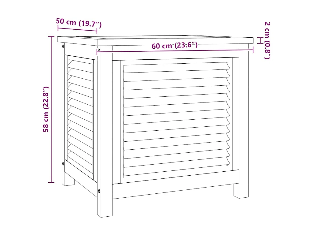 Boîte de rangement de jardin et sac 60x50x58cm bois massif teck