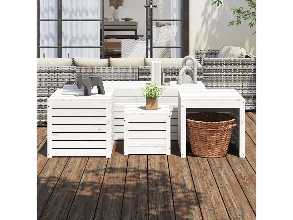 Ensemble de boîtes de jardin 4 pcs blanc bois de pin massif