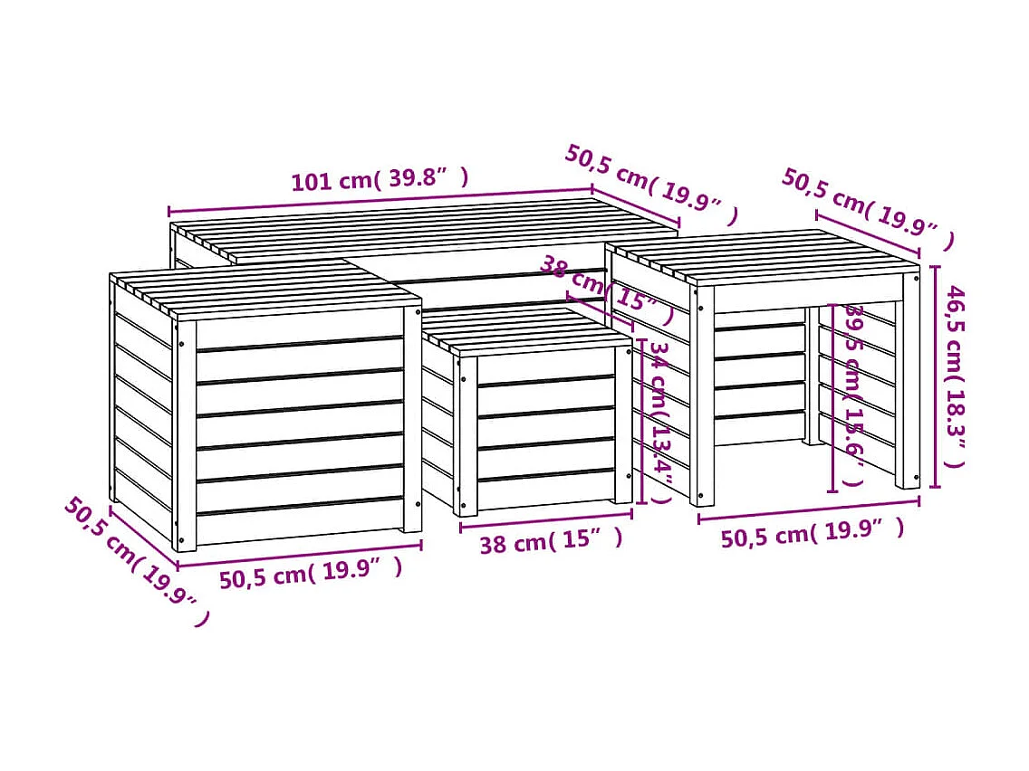 Ensemble de boîtes de jardin 4 pcs blanc bois de pin massif