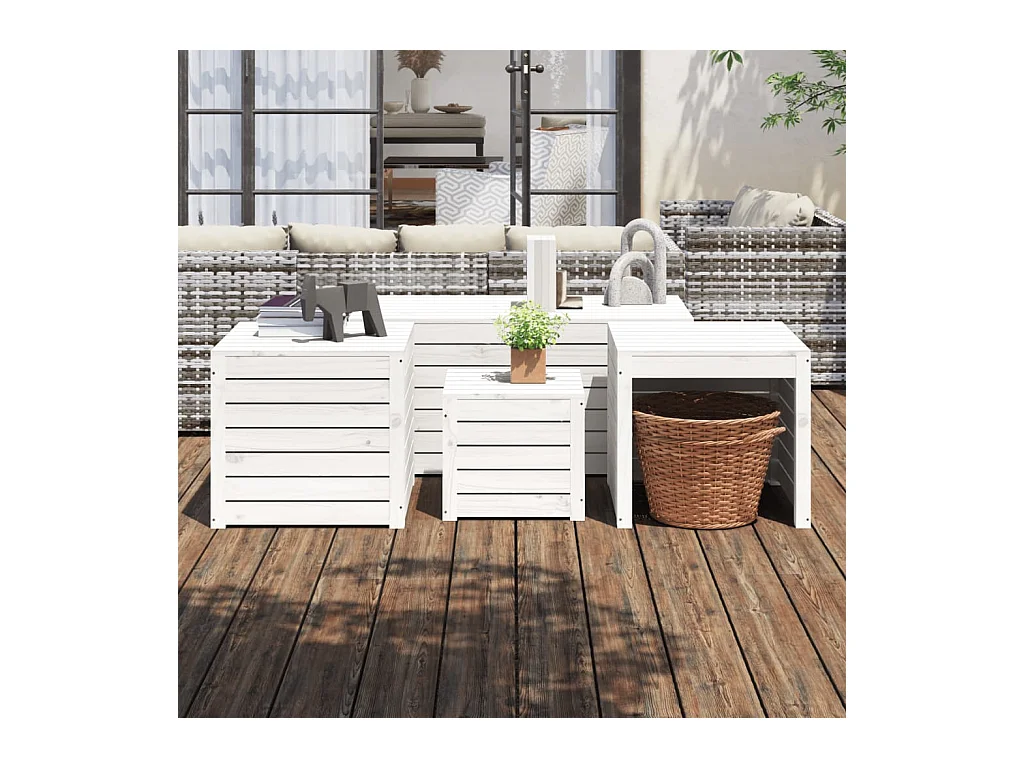 Ensemble de boîtes de jardin 4 pcs blanc bois de pin massif