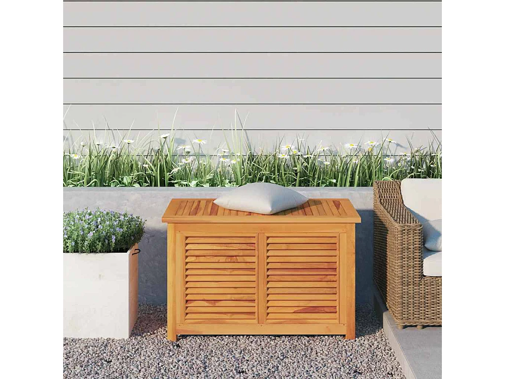 Boîte de rangement de jardin et sac 90x50x58cm bois massif teck