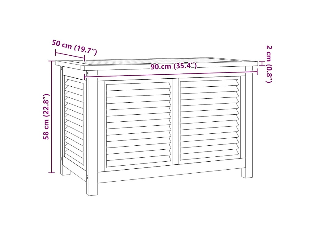 Boîte de rangement de jardin et sac 90x50x58cm bois massif teck