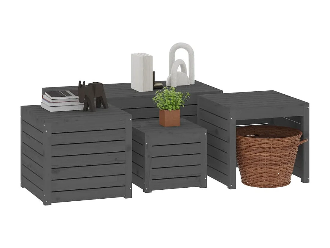 4 pcs conjunto de caixas de jardim pinho maciço cinzento