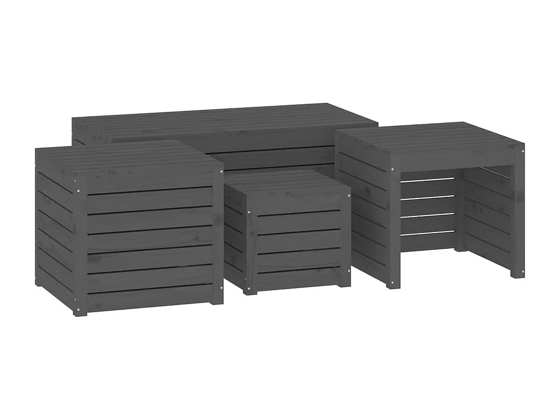 4-delige Tuinboxset massief grenenhout grijs