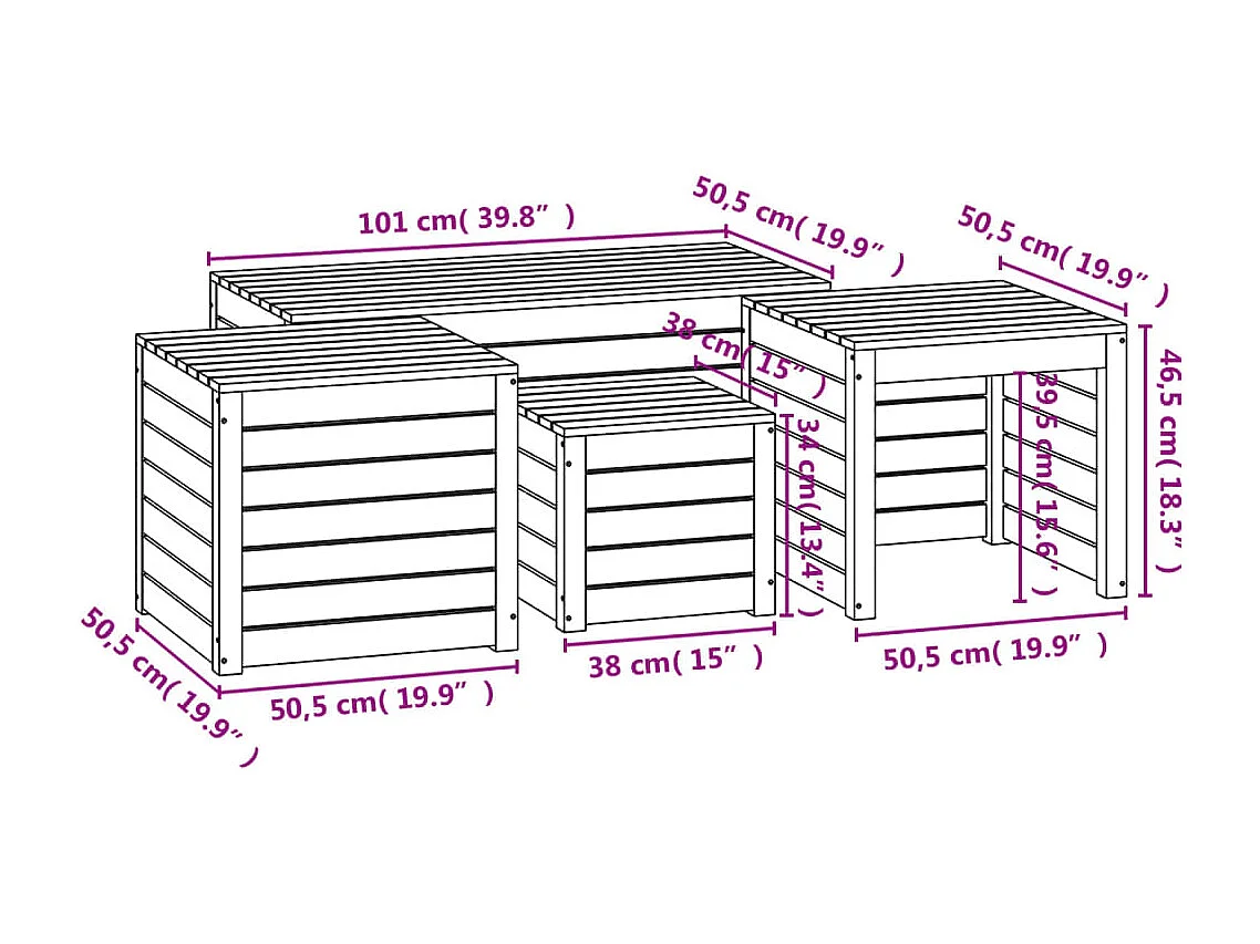4-delige Tuinboxset massief grenenhout grijs