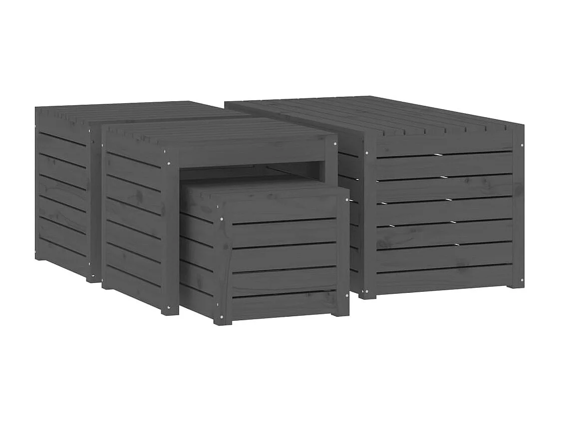 4-delige Tuinboxset massief grenenhout grijs