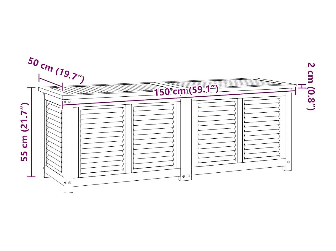 Boîte de rangement jardin et sac 150x50x55 cm bois massif teck