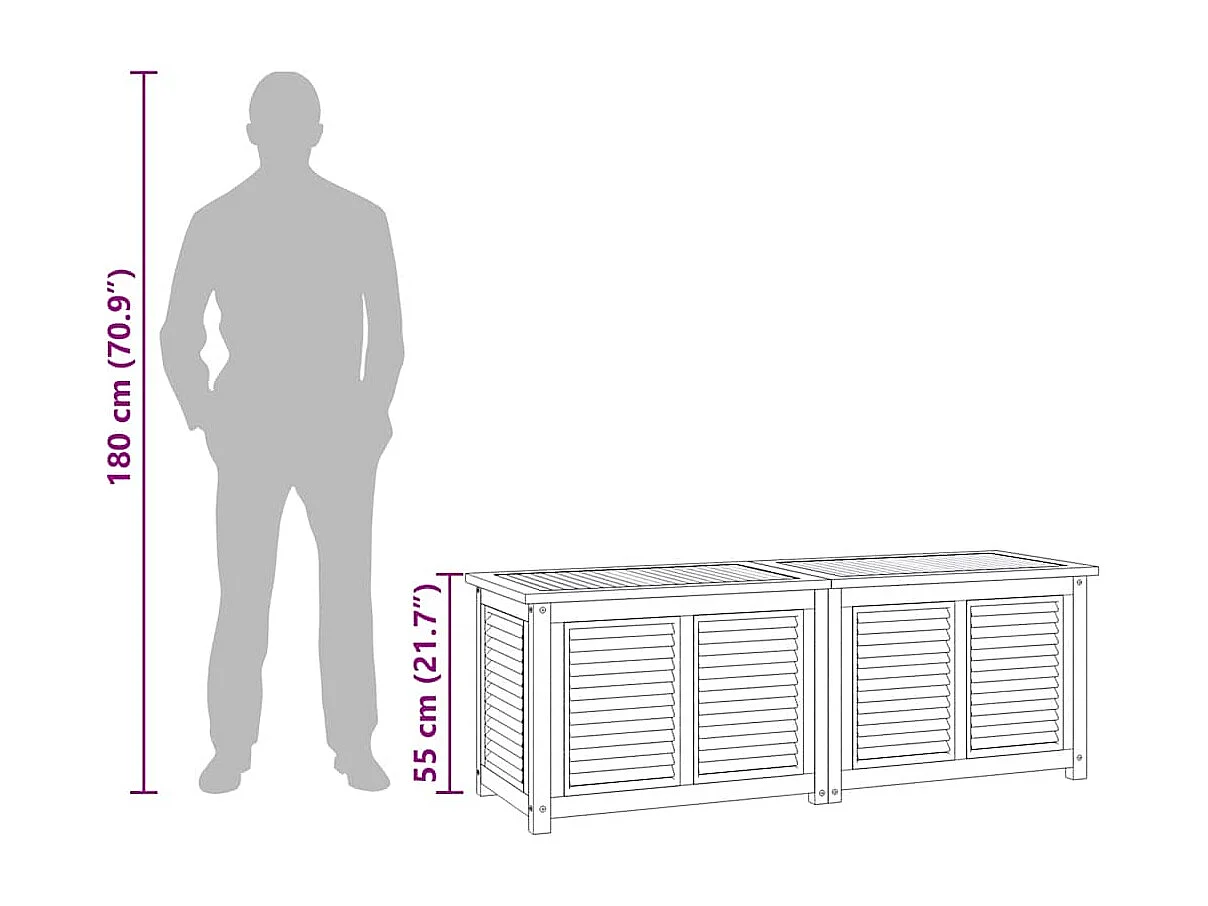 Boîte de rangement jardin et sac 150x50x55 cm bois massif teck