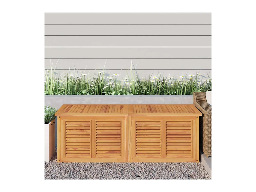 Boîte de rangement jardin et sac 150x50x55 cm bois massif teck