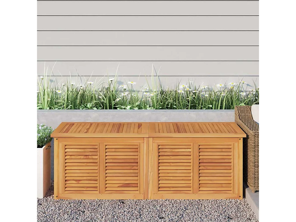 Boîte de rangement jardin et sac 150x50x55 cm bois massif teck