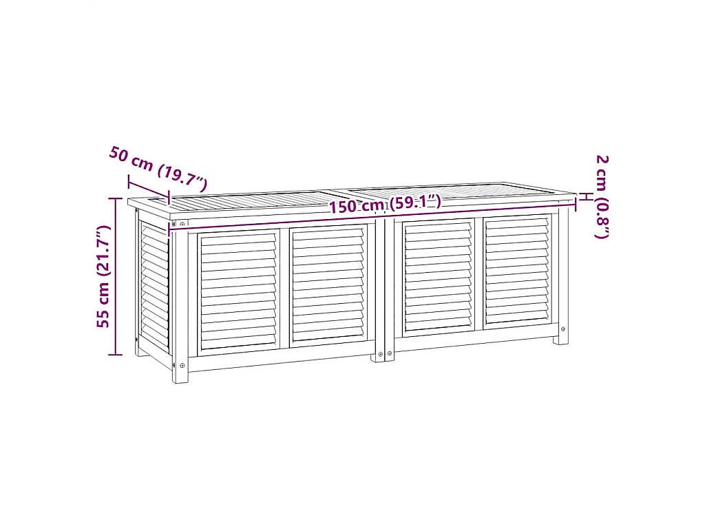 Boîte de rangement jardin et sac 150x50x55 cm bois massif teck