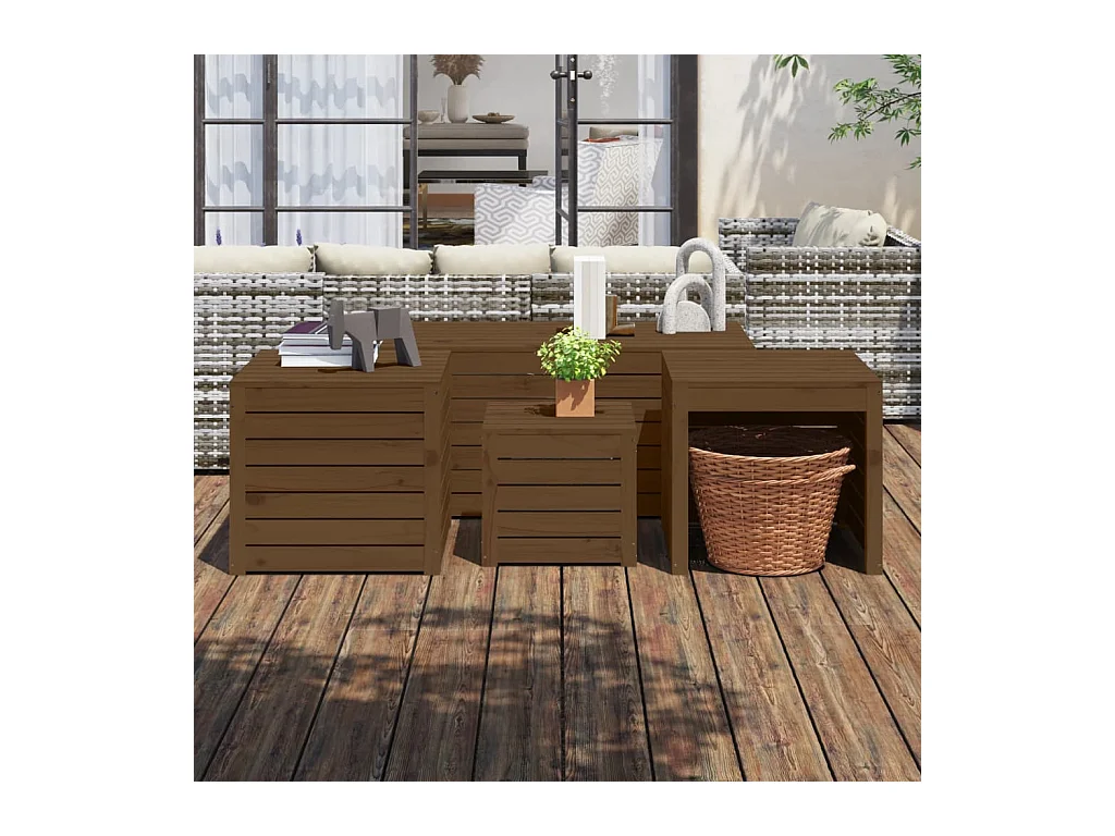 Ensemble de boîtes de jardin 4 pcs marron miel bois pin massif