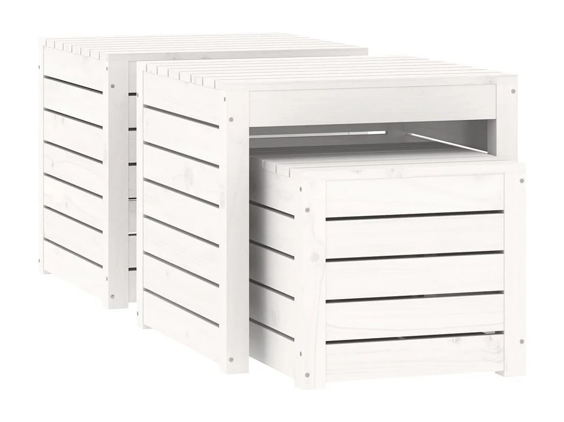 Ensemble de boîtes de jardin 3 pcs blanc bois de pin massif
