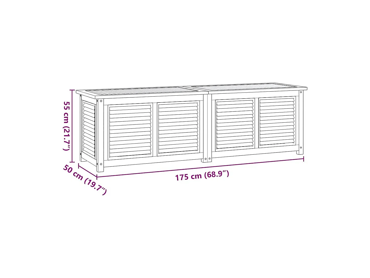 Boîte de rangement jardin et sac 175x50x55 cm bois massif teck