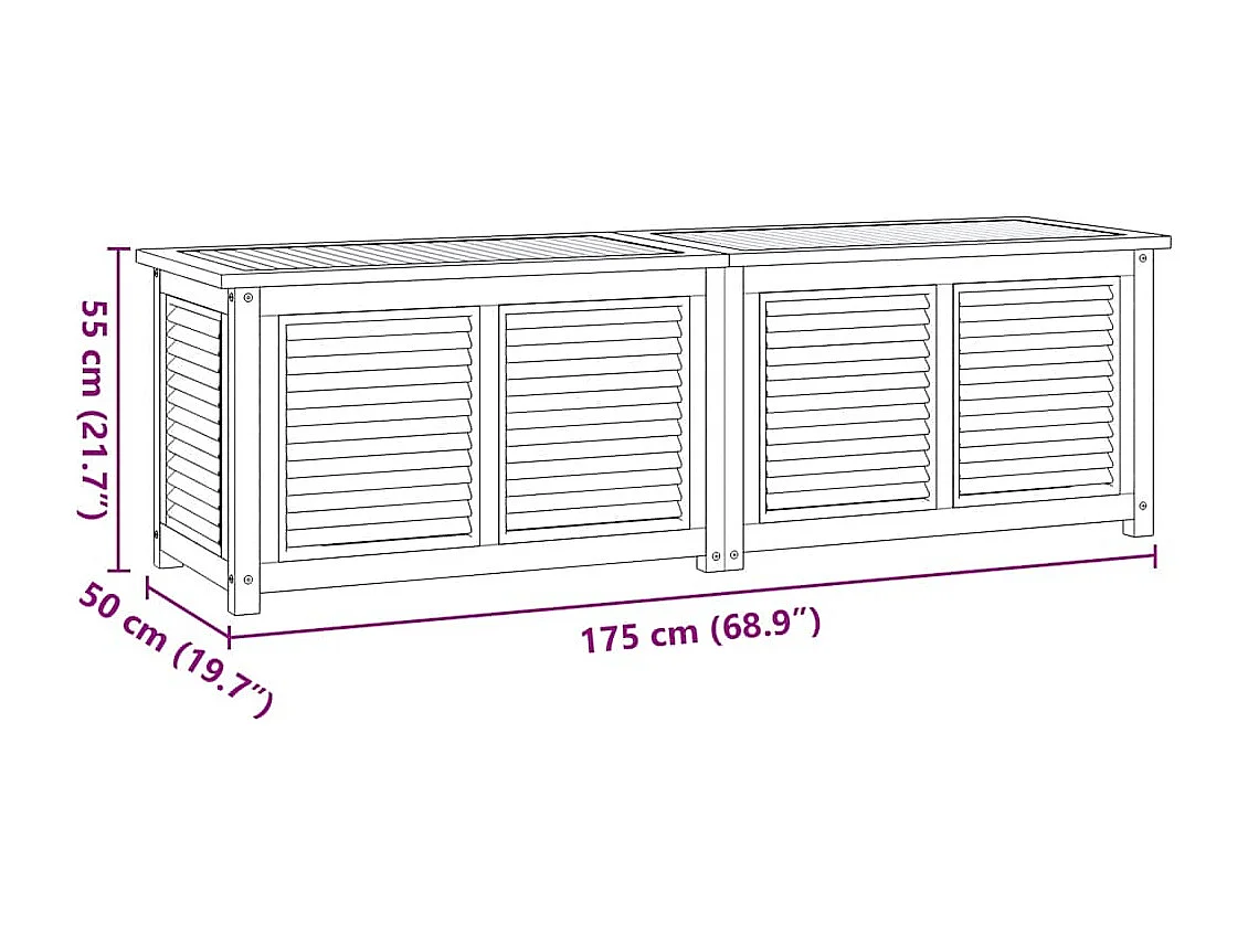 Boîte de rangement jardin et sac 175x50x55 cm bois massif teck