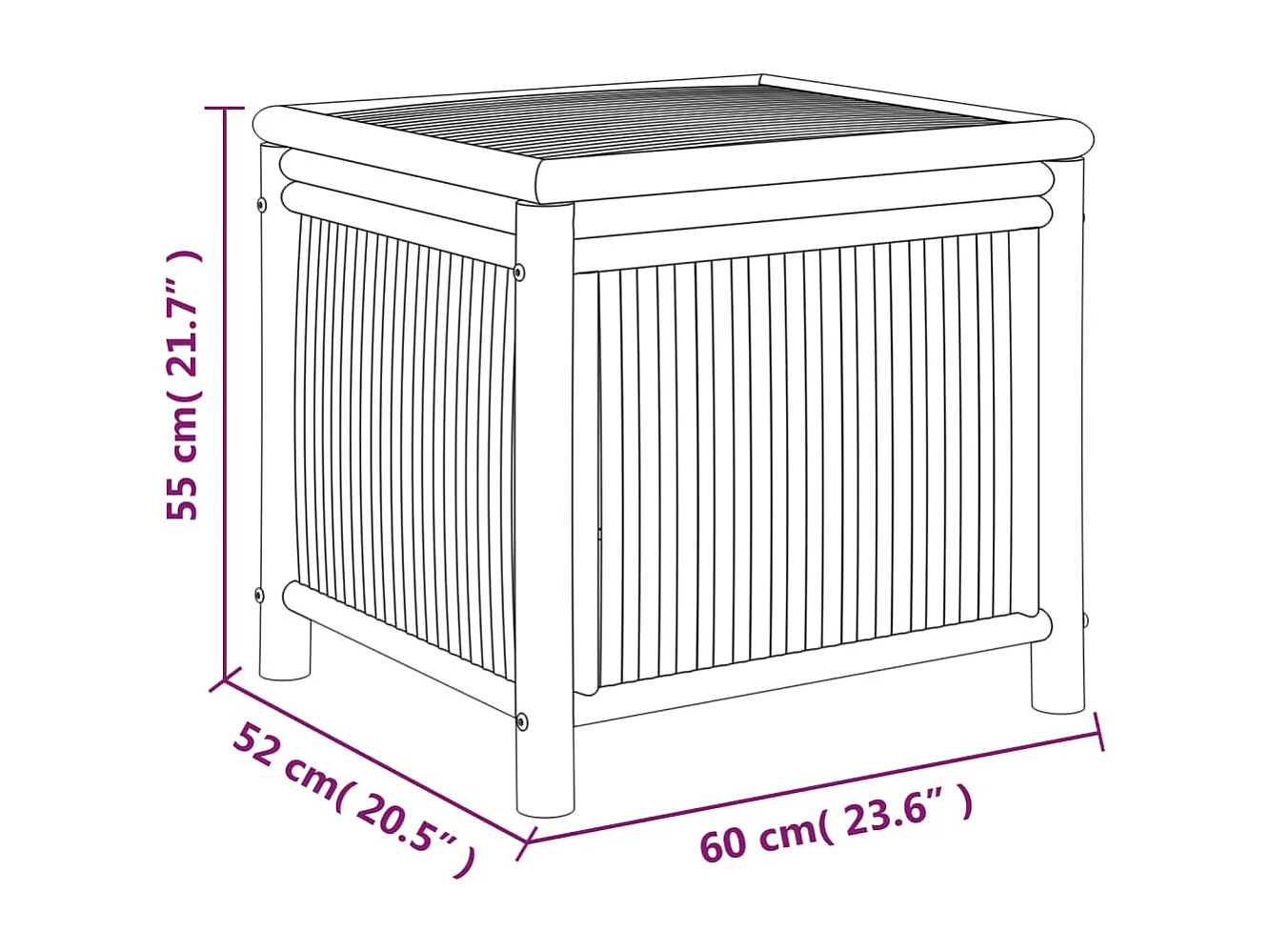Boîte de rangement de jardin 60x52x55 cm Bambou