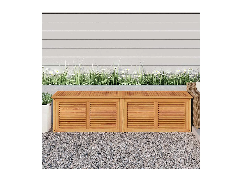 Boîte de rangement jardin et sac 200x50x55 cm bois massif teck