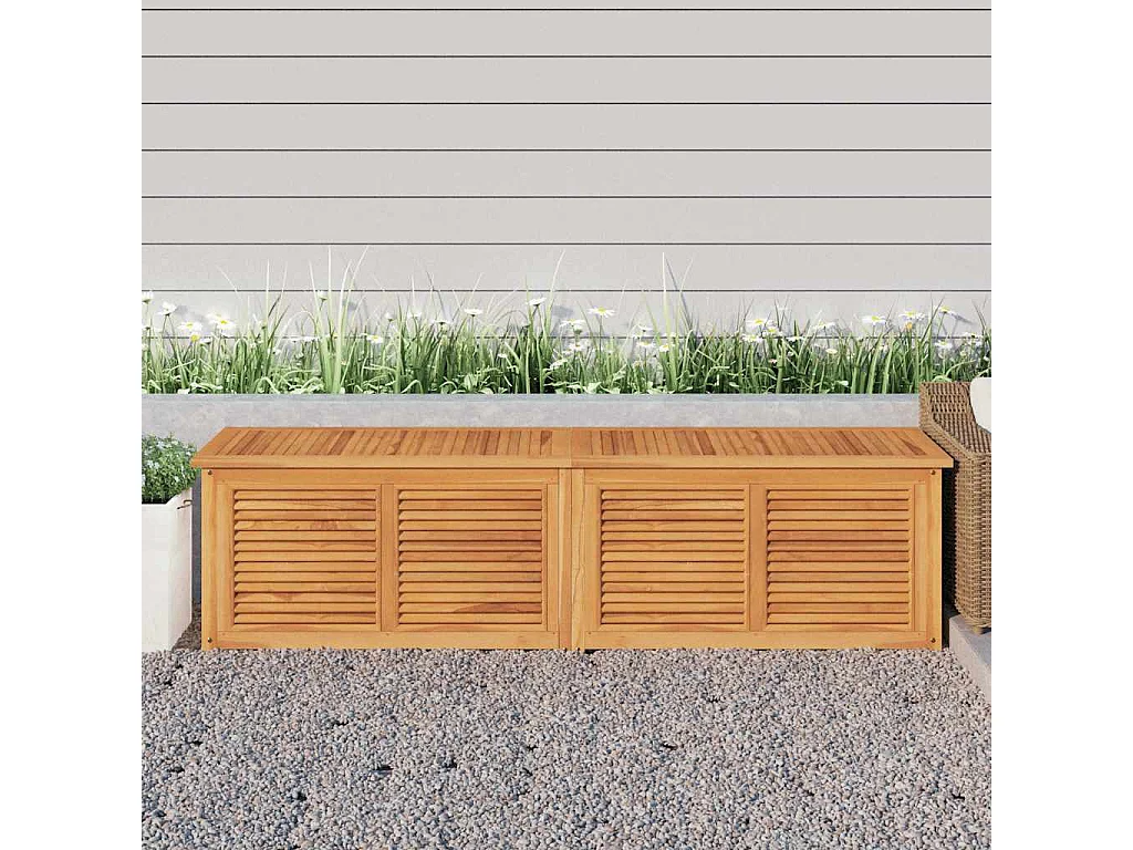 Boîte de rangement jardin et sac 200x50x55 cm bois massif teck