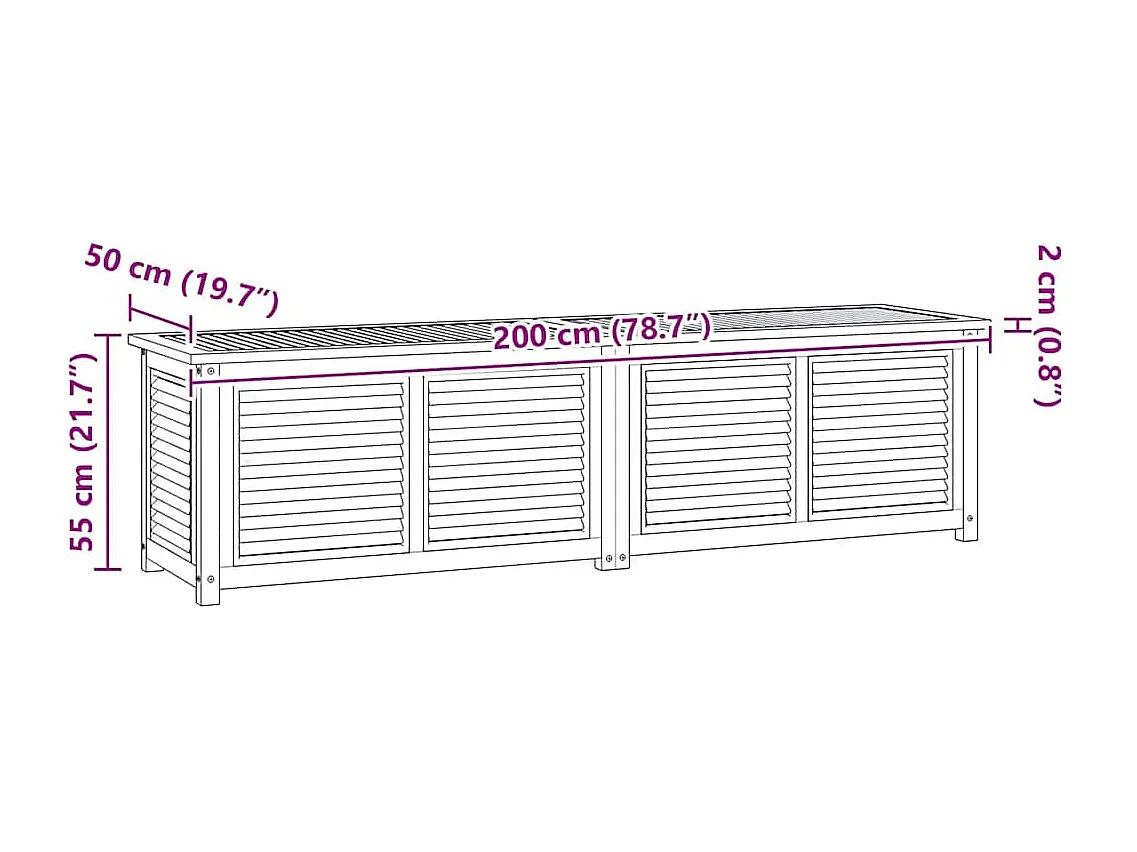 Boîte de rangement jardin et sac 200x50x55 cm bois massif teck