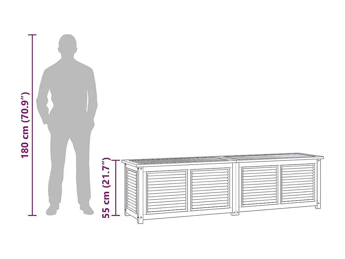 Boîte de rangement jardin et sac 200x50x55 cm bois massif teck