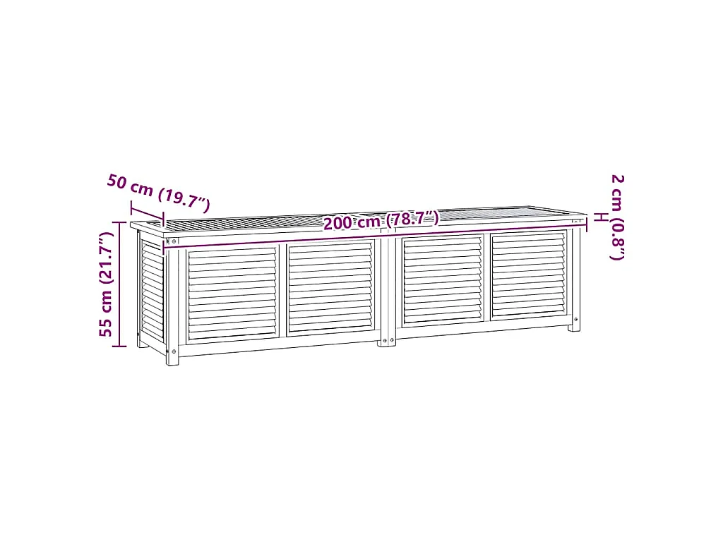 Gartenbox mit Beutel 200x50x55 cm Massivholz Teak