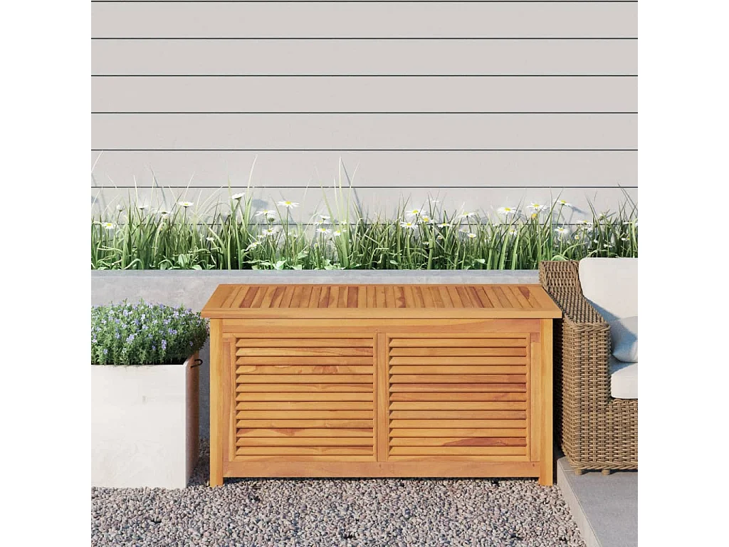 Boîte de rangement jardin et sac 114x50x58 cm bois massif teck
