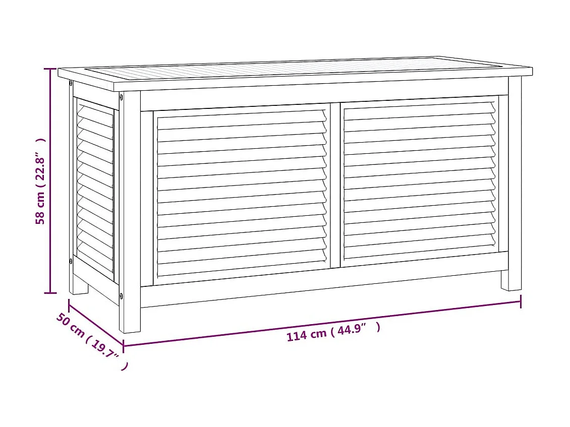Boîte de rangement jardin et sac 114x50x58 cm bois massif teck