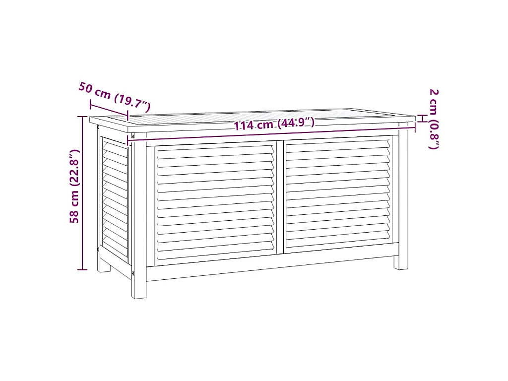 Boîte de rangement jardin et sac 114x50x58 cm bois massif teck