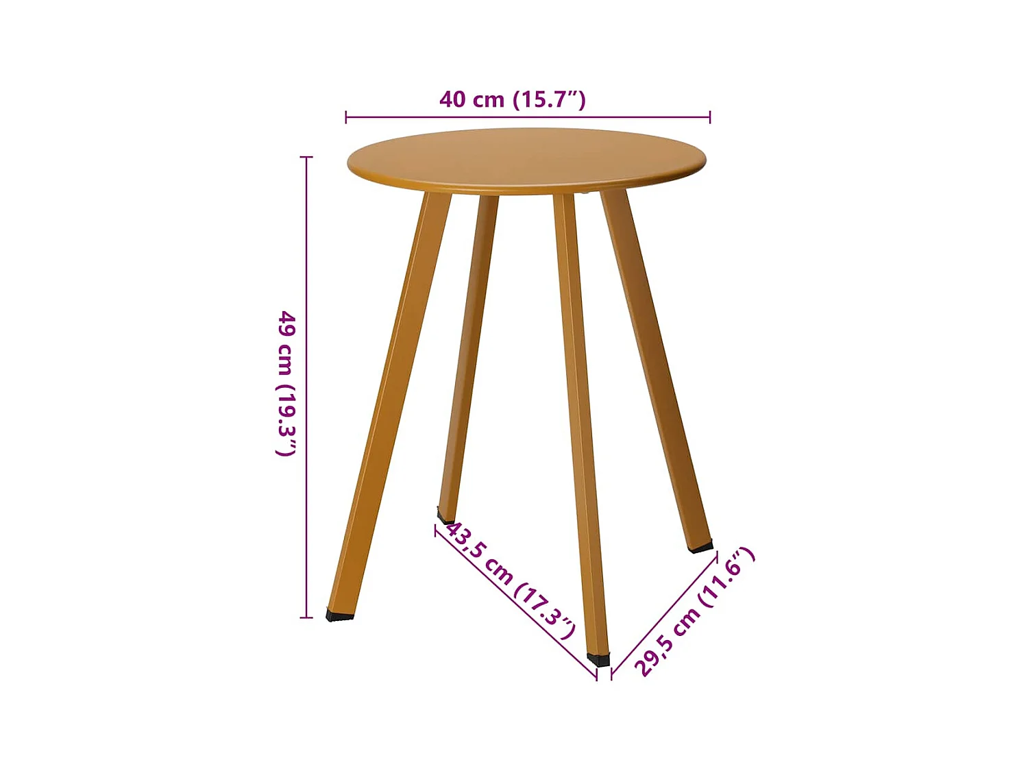 Table d'appoint 40x49 cm jaune moutarde mat