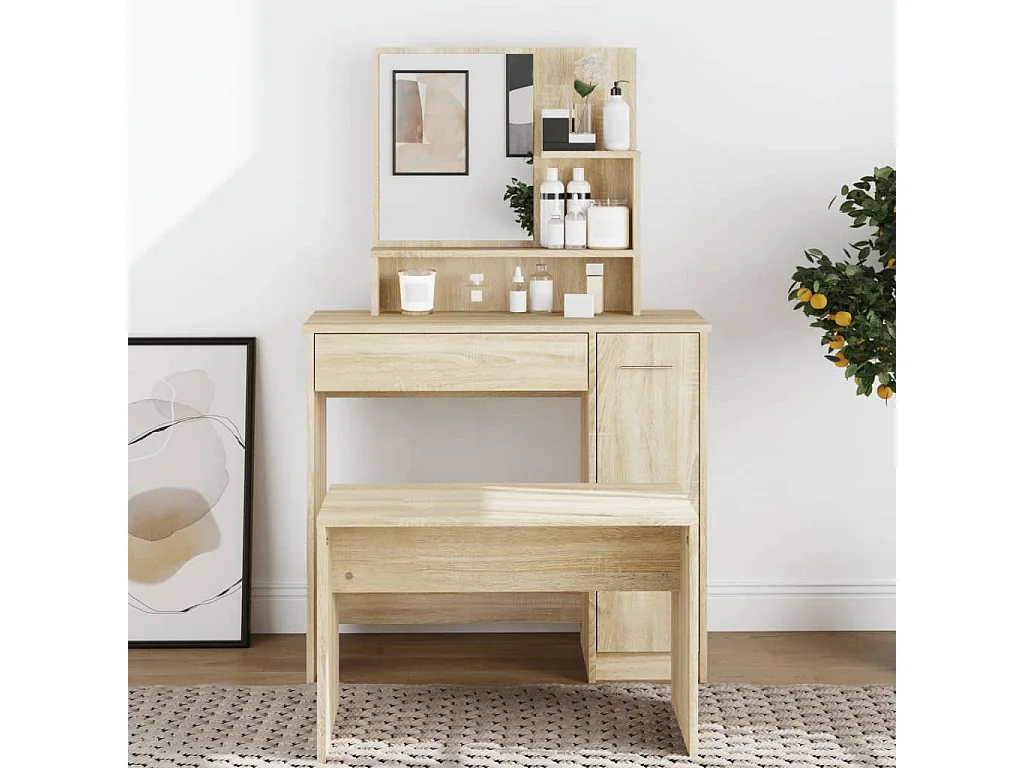 Coiffeuse avec miroir chêne sonoma 86,5x35x136 cm