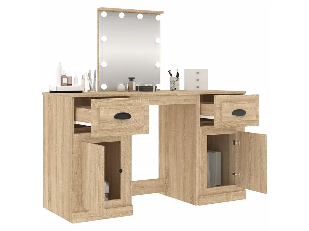 Coiffeuse avec LED chêne sonoma 130x50x132,5 cm